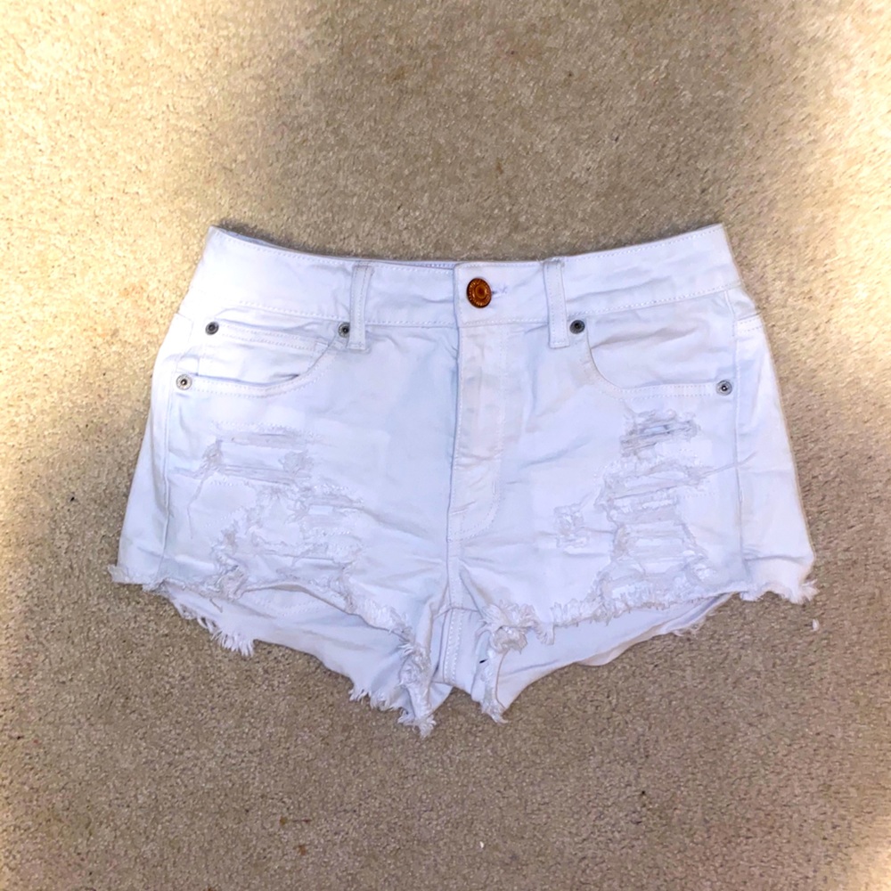 Distressed White Denim Shorts
